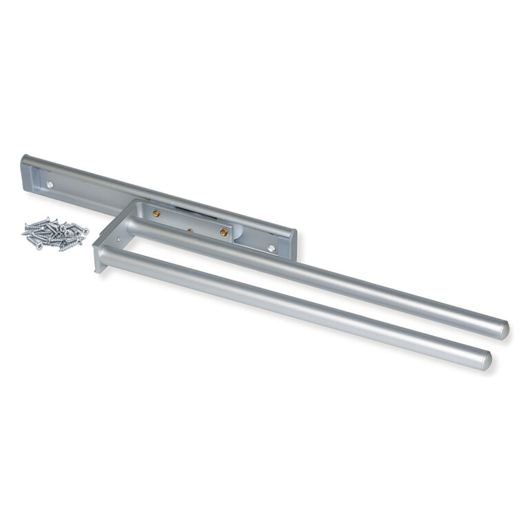 Výsuvný věšák na utěrky, L 439 mm, 2 ramena, stříbrný